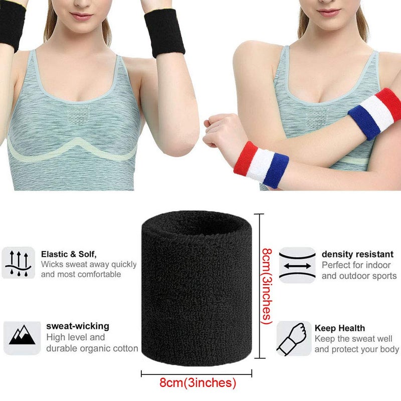 HANERDUN Wrist Sweatbands Thick Terry Cloth Wristbands for Men and Women Athletic Sweat Bands for Sports Tennis Gym Basketball - Image 4